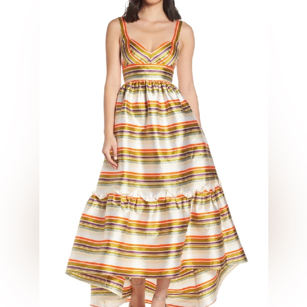 Jill Stuart x Anthropologie Sela Hi Lo 2/XS Green Purple Striped Taffeta Prom - Picture 5 of 15